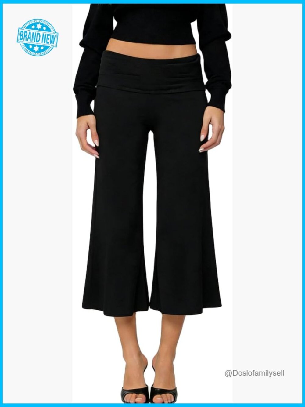 Fold Over Capri Pants Flowy Low Rise Wide Leg Gaucho Yoga Capris Comfy Palazzo